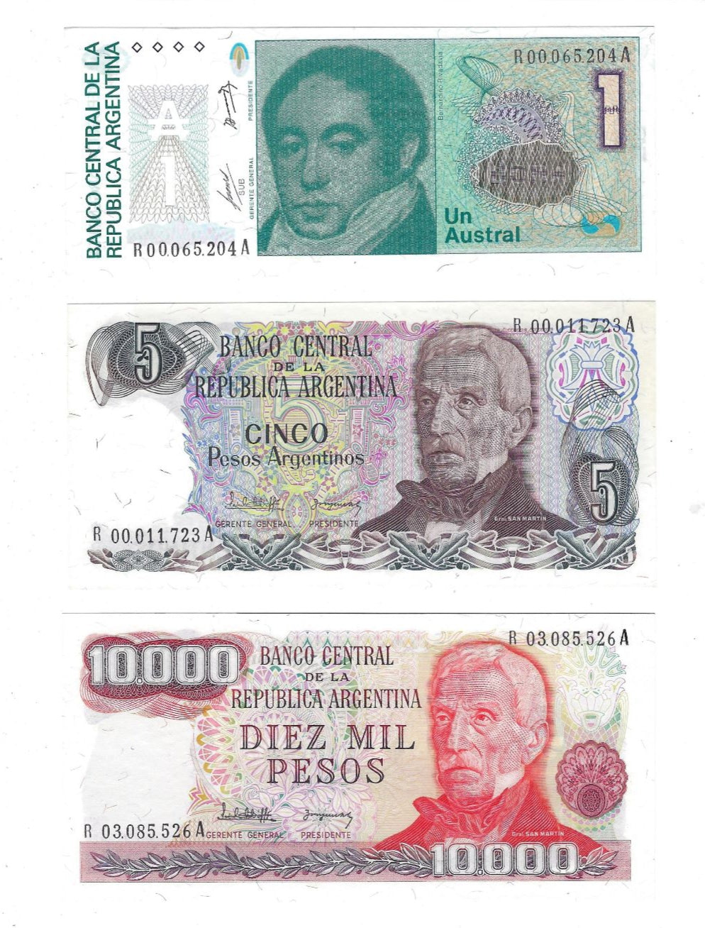 Argentina 1,5,10,000 Pesos All Replacement Notes prefix R UNC. RA6