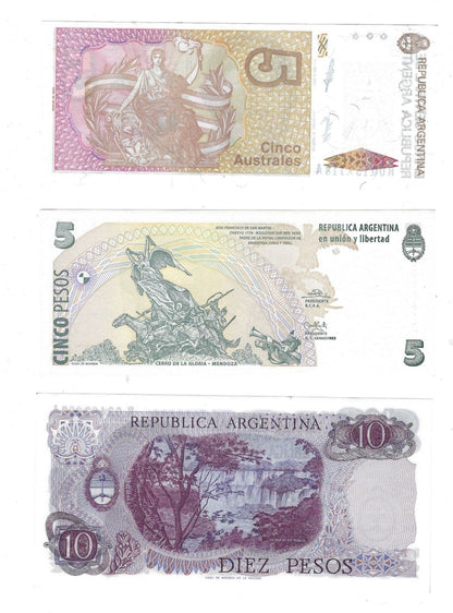 Argentina 5,10 Pesos All Replacement Notes prefix R UNC. RA5