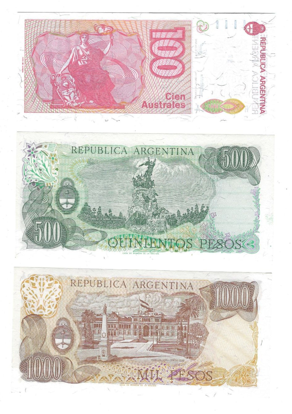 Argentina 100,500,1000 Pesos All Replacement Notes prefix R UNC.RA4
