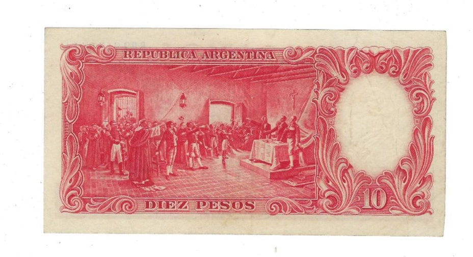 Argentina Nota 10 Peso 1961 Replacement Note prefix R XF+.RA2
