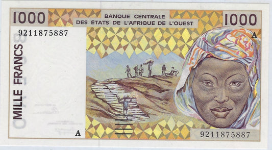 West African States, Ivory Coast 1000 Francs, 1992 P111Ab. Unc.S1B
