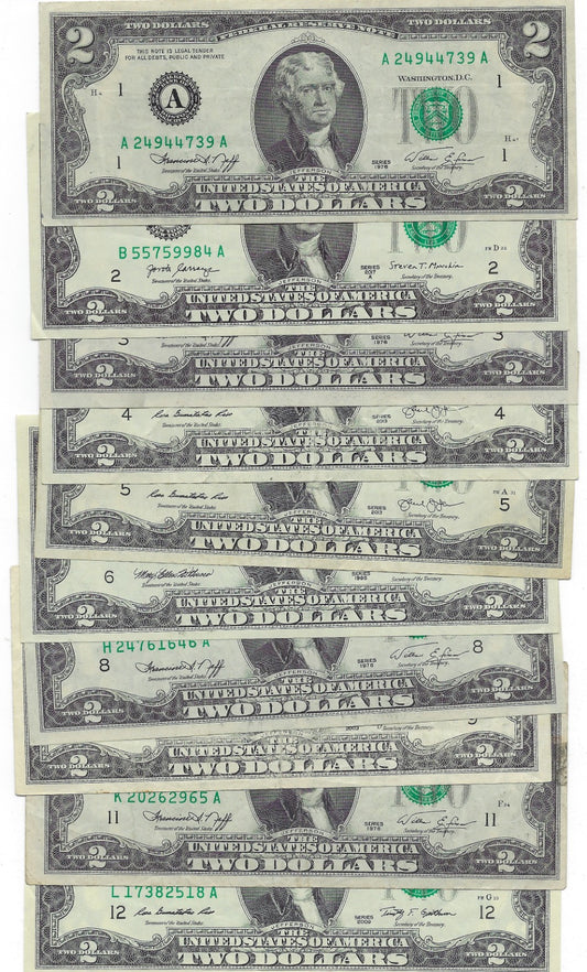 US$2 FRN x 10 Different Districts out of 12, average V Fine .FN59