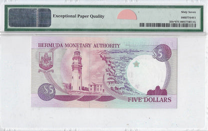 Bermuda $5 Feb.20.1989 Replacement note Mehilba RC5 Rare Collection  PMG 67