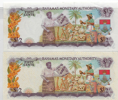 Bahamas Queen Elizabeth $½ x2 different Series C&D P17.est$60+.BA1A2
