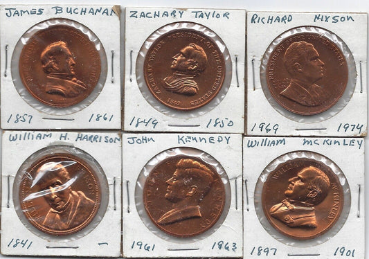 USA Presidential Tokens x 6 different presidents kennedy &5more about 1.3".PC4