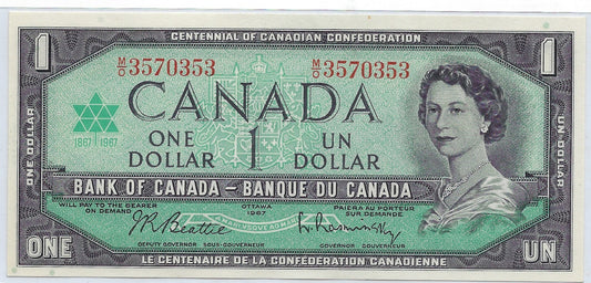 1967 Canada 1 Dollar Elizabeth Fancy SN almost Radar 35 703 53 UNC   Error Shift down.MC1