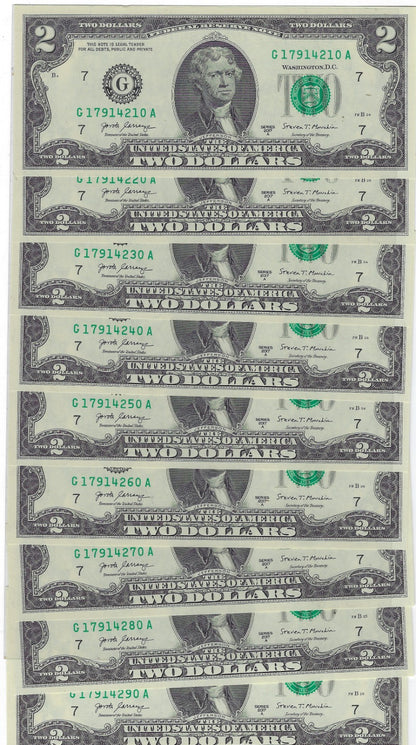 US$2 FRN Chicago 7G Fancy SN x 9 Round 10,20,30,40,50,60,70,80,90 UNC.FN31      