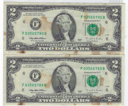 US$2 FRN Atlanta 6Fb Fancy SN x 2 Consecutive including 1 Bookends 0------0 VF.FN34      