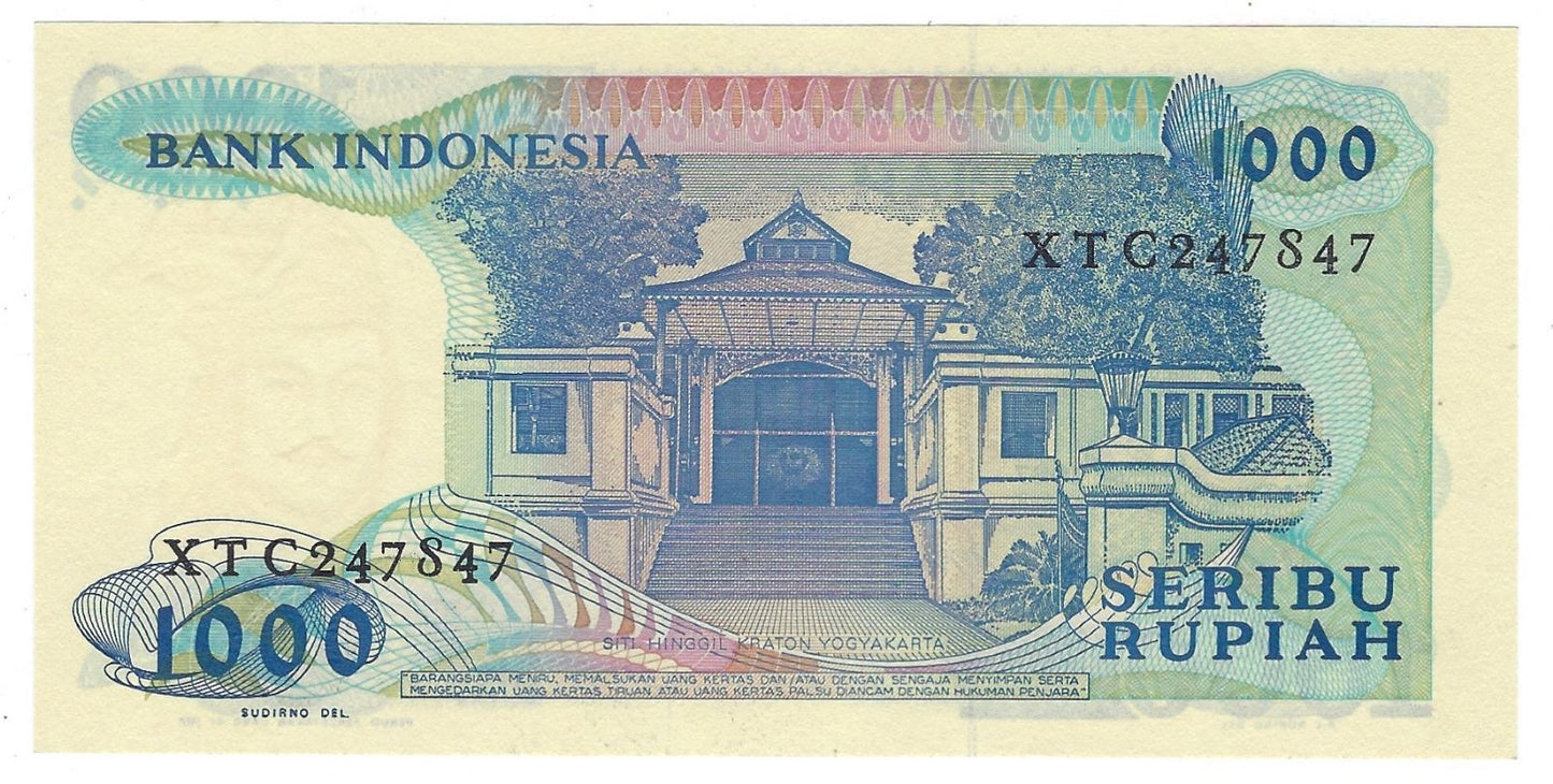 INDONESIA 1000 RUPIAH P124 1987 Pcs Replacement ORIGINAL UNC , REPLACEMENT Prefix X--,aUNC.RI6