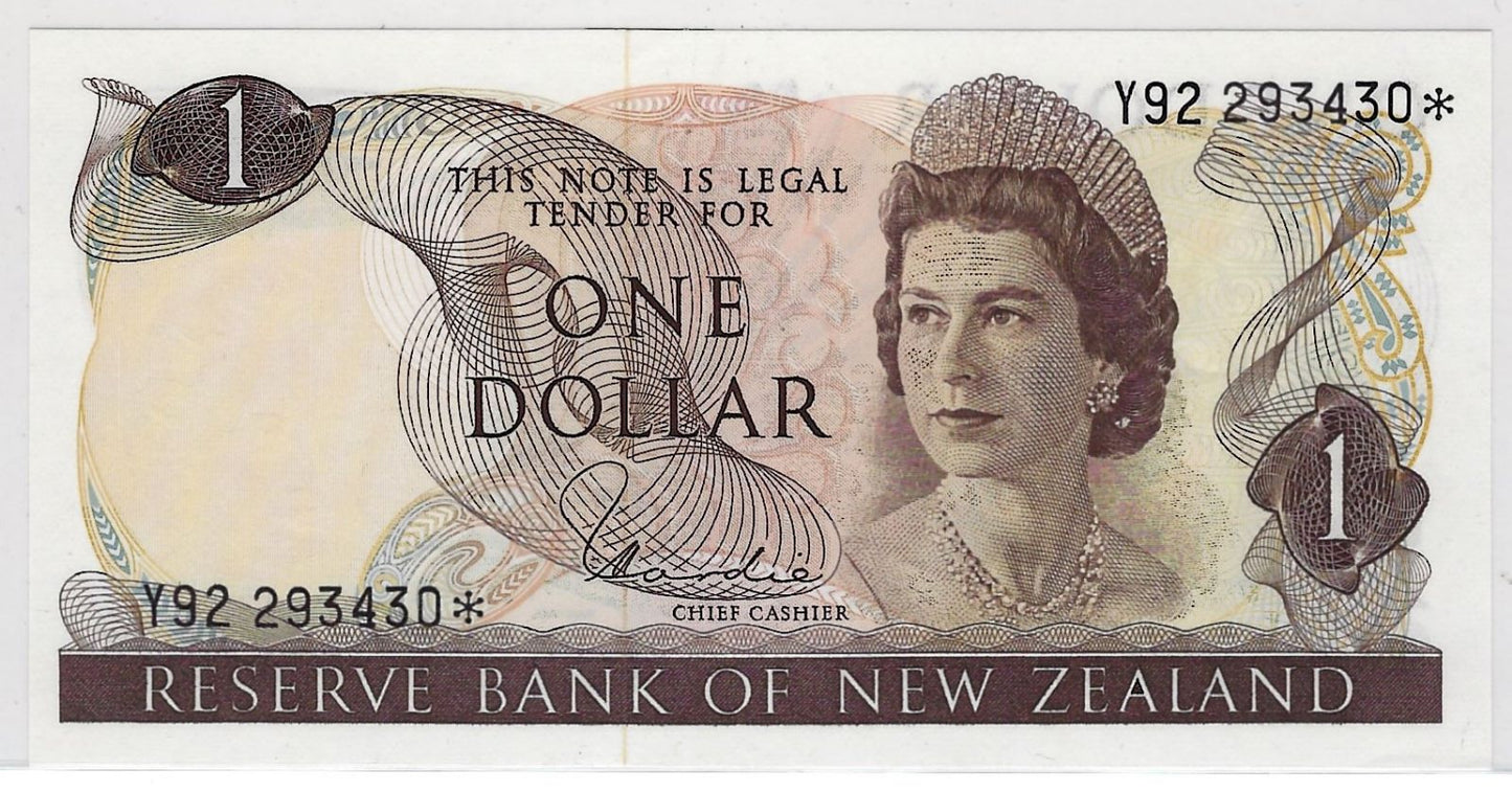 New Zealand,$1,1977-1981,REPLACEMENT STAR Note, Mehilba RA7,P163d,Prefix Y92*,UNC.
RN3