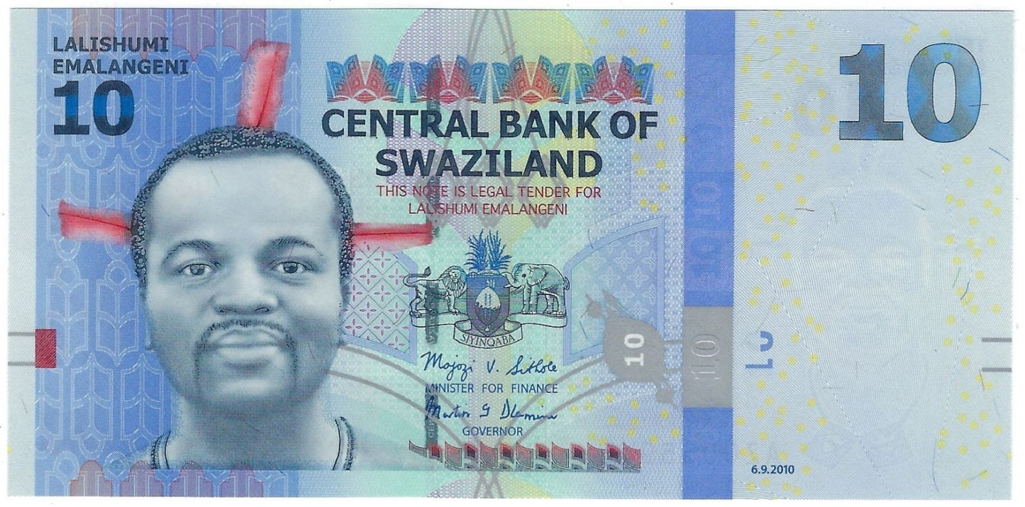 Swaziland 10 Emalageni 2010 P36a*  REPLACEMENT STAR Note.Mehilba RD9 UNC.RS2D
