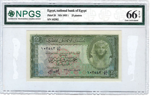 Egypt 25 Piastres Gem Uncirculated grade 66.EG1A