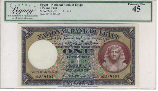 Egypt 1pounds P22d 8.6.1948,Ross Sig,Legacy 45 PPQ.EG2b