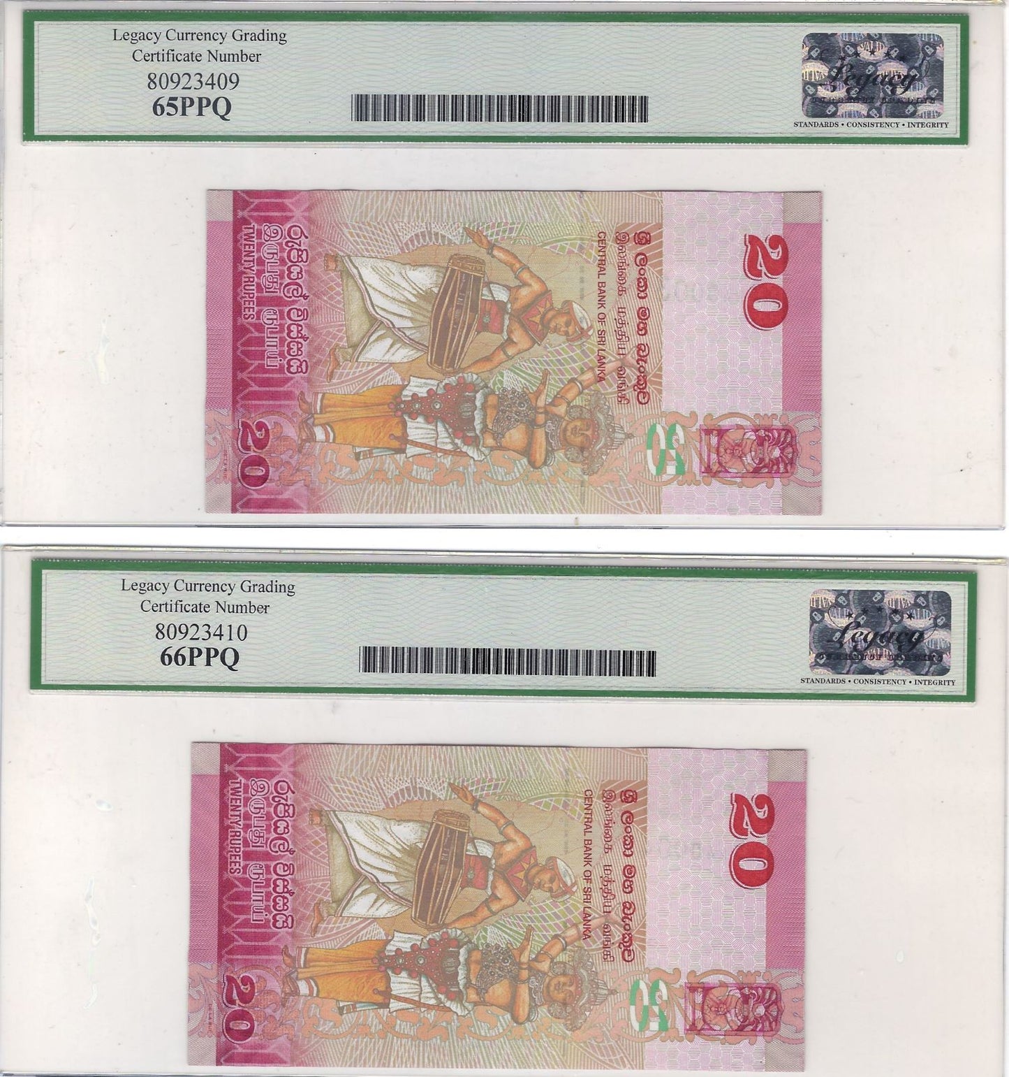 Sri Lanka 20 Rupees 1.1.2010.Replacement Star (Mehilba RD4) P123a x 2 Consecutive,Legacy 65,66PPQ.RSr3