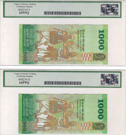 Sri Lanka 1000 Rupees 1.1.2010 , Replacement Star (Mehilba RI5) P127a x 2 Consecutive,Legacy 64,65PPQ.RSr4