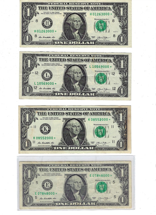 US $1 FRN Fancy SN Ending Trial 000 x 4 Different Districts.F48