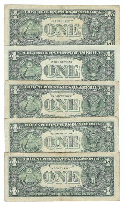 US $1 FRN Fancy SN Starting Trial 0333 x 5 Different Districts.F50