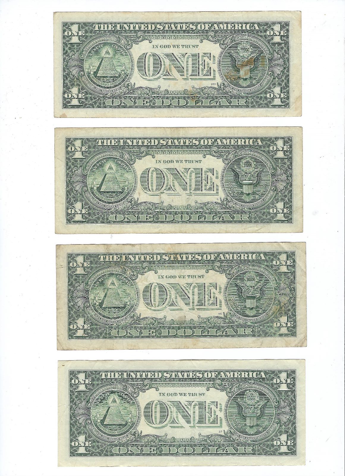 US $1 FRN Fancy SN Number Quad Trial 3333 x 4 Different Districts.F51