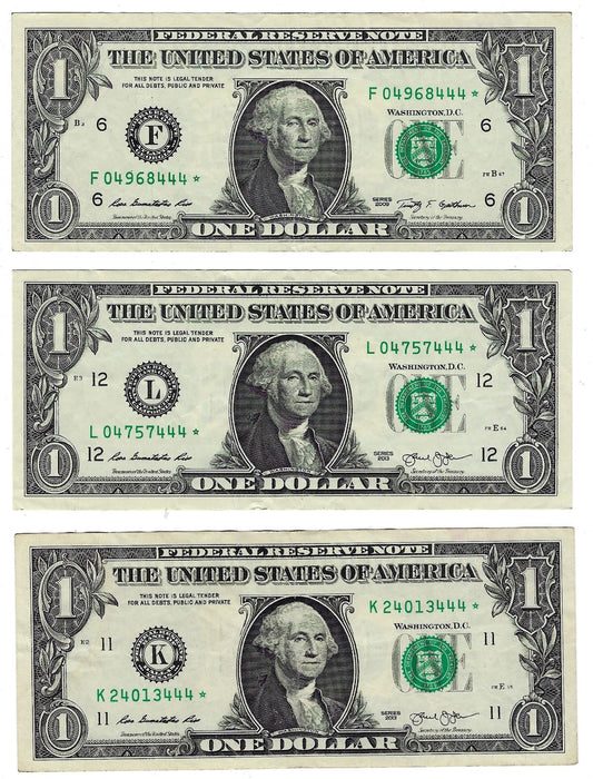 US $1FRN Fancy SN Ending Trial 444 x3 Different Districts.F53