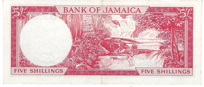 JAMAICA 5 Shilings P 49 queen Elizabeth 1960,Fancy SN bookends 9-------9,worth$175.JA1F