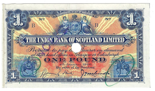 Scotland 1 Pound RARE 1926  P-S- 815a  UNIFACE High Grade.SC3