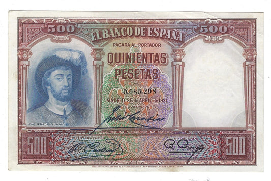 Spain 500 Pesetas 25-4-1931 P84 AUNC.SP5