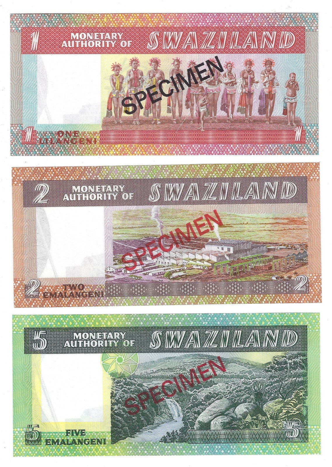 Swaziland 1-20 Emalangeni,1974 P-1-5 CS1 (5 Pcs Full Set) Specimen S/N *004458.SW1a
