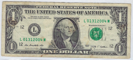 US$1 FRN,12L San Francisco,Fancy Serial N Birthday note  01 31 2004.FN74