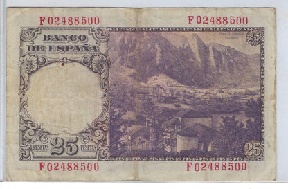 SPAIN-RARE-25 PESETAS 1946-VF Fancy SN lucky 88.SP8