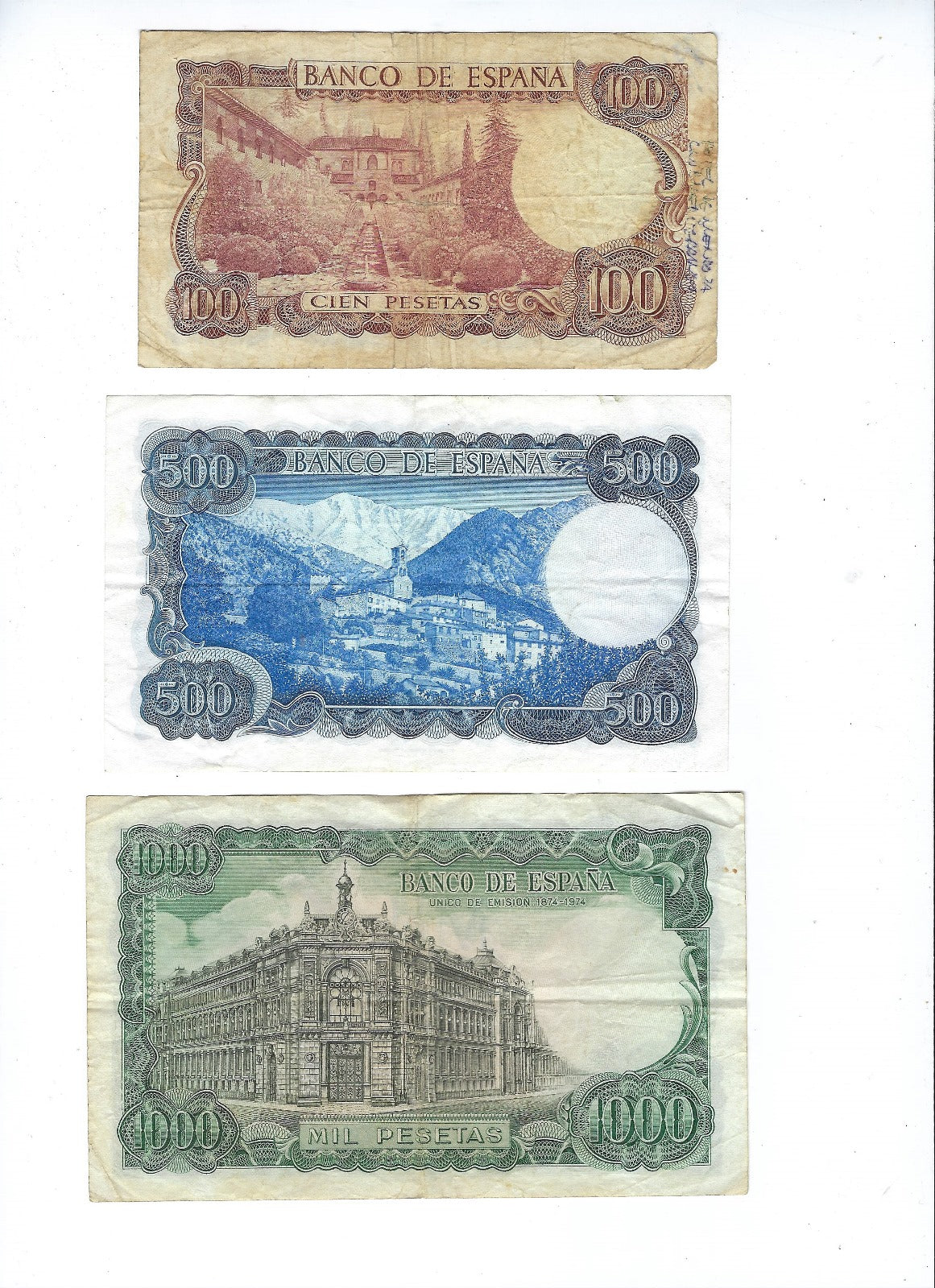 SPAIN-100,500 &1000 PESETAS 1970,71.VF.SP11