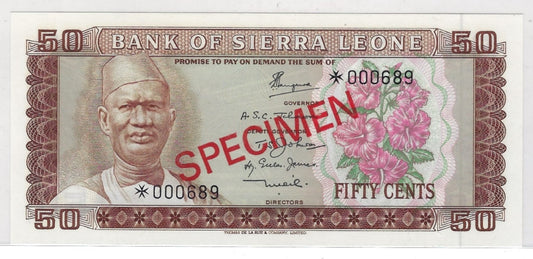 Sierra Leone 50 Cents ND (1979) P4cs2 Specimen Uncirculated.SL1B
Serial number may be different