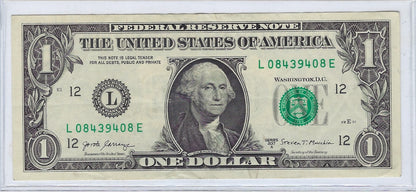 US$1 FRN Fancy SN Double Bookend Lucky 08----08,12L San Francisco,VF.FN81