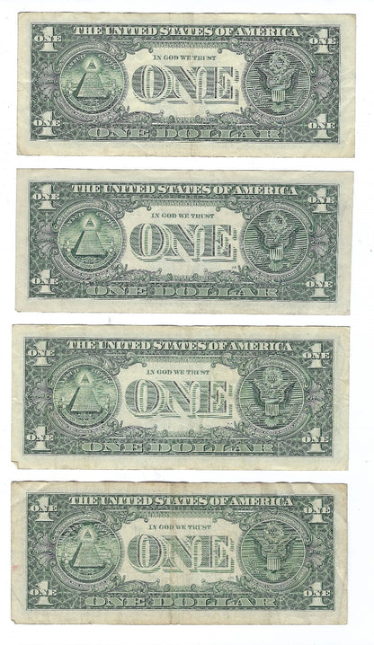 US$1 FRN 4 notes,Fancy SN Single  Bookend,VF.FN86