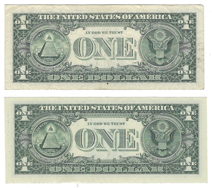US$1 FRN STAR*,Fancy SN Single  Bookend x 2 Different Districts. 0-----0,VF.FN84