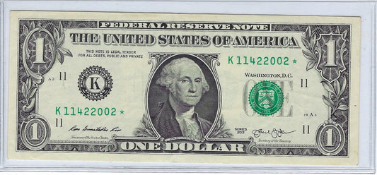 US$1 FRN Fancy Star note*Birthday* 2002 11K XFine.FNB4