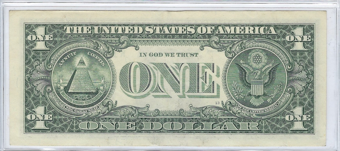 US$1 FRN  Fancy Star note*Birthday* 1974 Kansas 11K XFine.FNB7