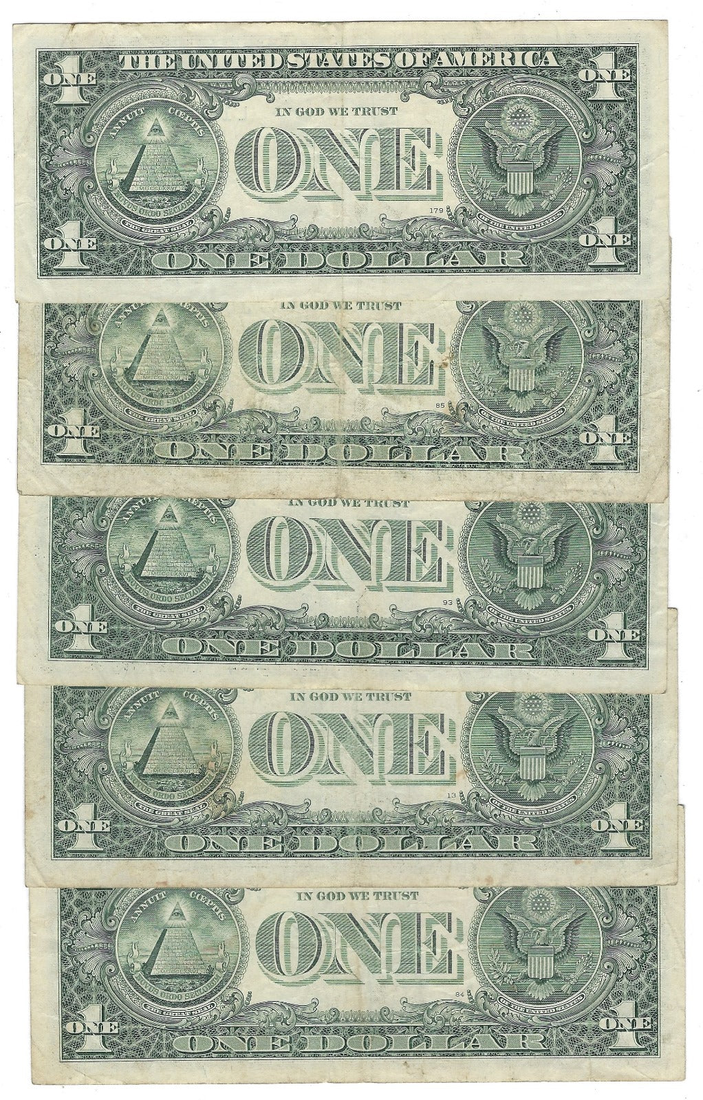 US$1 FRN *Star Note*,Fancy SN Trio 999 x 5 different Districts,VF.FN87
~