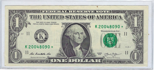 US$1 FRN Fancy Star note*Birthday* 2004 and may read 2004  8 9  Kansas 11K XFine.FNB3