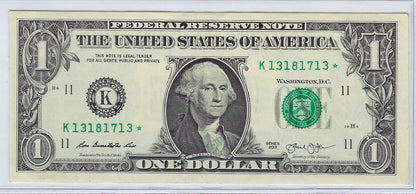 US$1 FRN ,Fancy SN Double Bookends 13 xxxxx 13 Star note ,DALLAS 11K.VF+.FN109