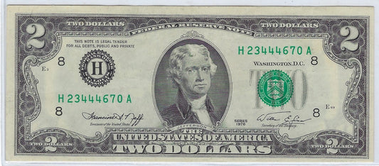 US$2 FRN Rare 1976,Fancy SN ,Trio 444,Error Misalignment Shift VF+.   FN110A
~