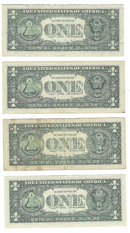 US$1 FRN STAR,Fancy SN,Trio Lucky 888  x4 different districts average VF.
FN113