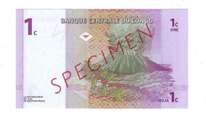 Congo 1 centime 1.11.97 Replacement Note Identified by Z suffix(SPECIMEN).RC2