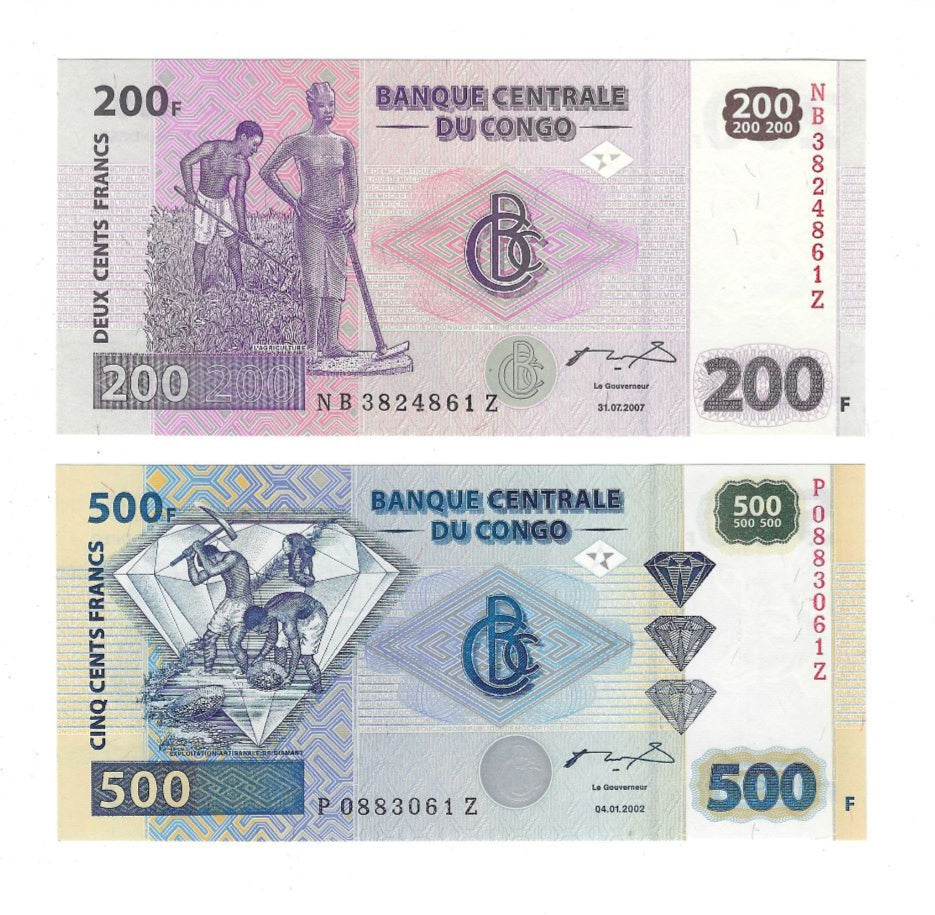 Congo 200 & 500 Francs All Replacement Note Identified by Suffix Z.RC1