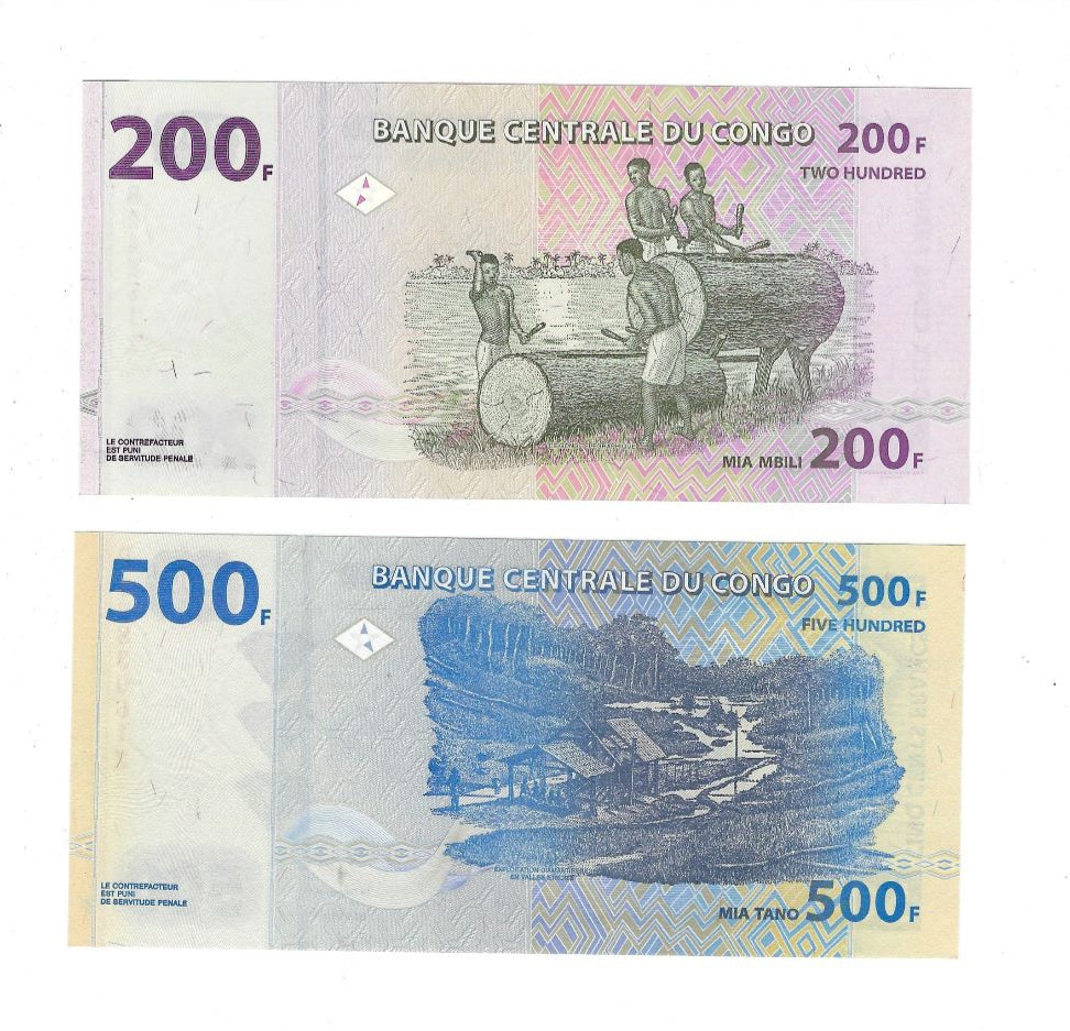 Congo 200 & 500 Francs All Replacement Note Identified by Suffix Z.RC1