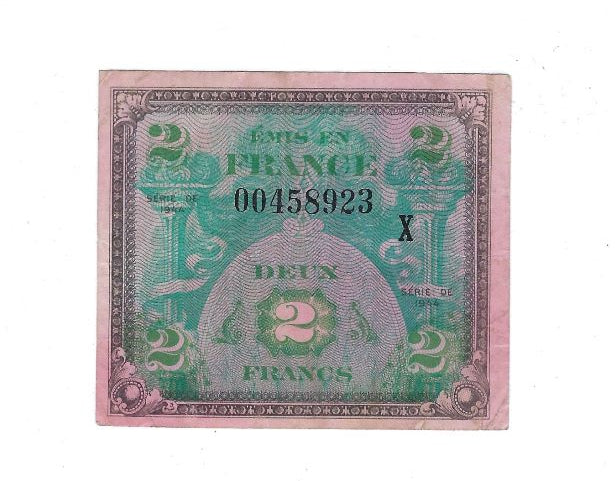 WWII 1944 France 2 Francs Pick#114b Replacement Note Identified by X. RF2