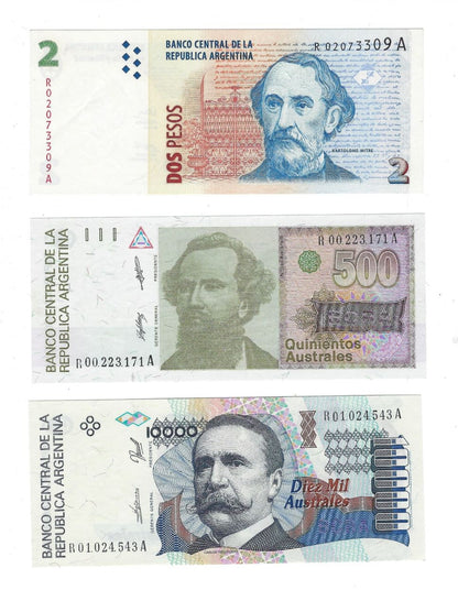 Argentina 2,500,10000 Pesos All Replacement Notes prefix R UNC .RA11