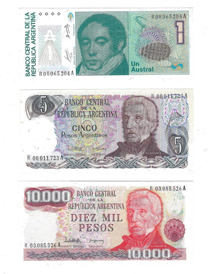 Argentina 1,5,10,000 Pesos All Replacement Notes prefix R UNC. RA6