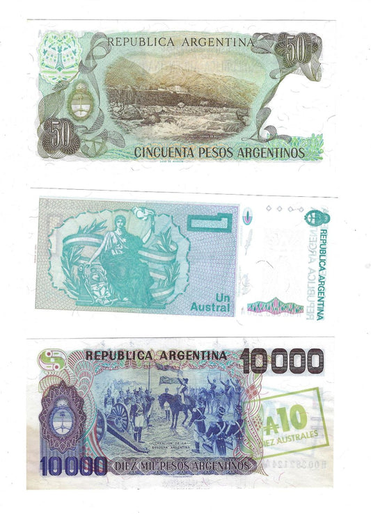Argentina 1,10,50 Pesos All Replacement Notes prefix R UNC.RA3