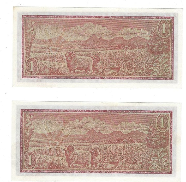 South Africa 1 Rand, ND(1973-1975), P-116, (REPLACEMENT NOTE) Mehilba RB13 UNC x2 consecutive.RS3          