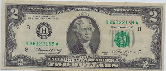 Rare $2 8H St.Louis 1976 Fancy Serial Number-One Group Radar&Almost Radar!VF.FNB15